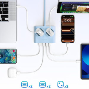 Orico PDC25 25W 6in1 Power Strip 2x AC + 2x USB-A + 2x USB-C - Blue - Image 6