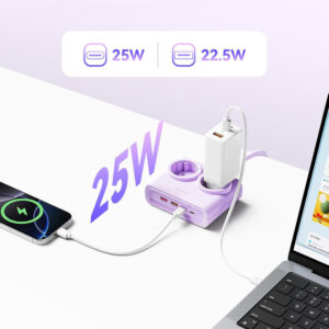 Orico PDC25 25W 6in1 Power Strip 2x AC + 2x USB-A + 2x USB-C - violetinės spalvos - Image 3
