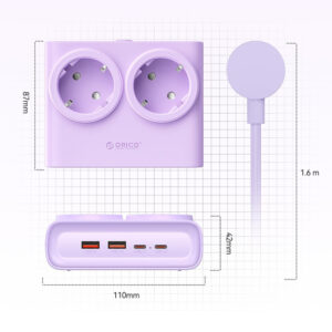Orico PDC25 25W 6in1 Power Strip 2x AC + 2x USB-A + 2x USB-C - violetinės spalvos - Image 5