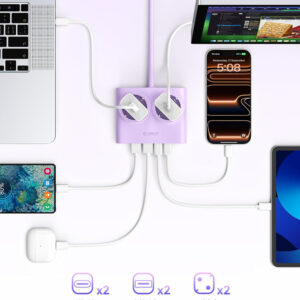 Orico PDC25 25W 6in1 Power Strip 2x AC + 2x USB-A + 2x USB-C - violetinės spalvos - Image 7