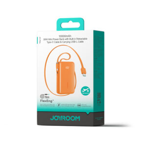 Joyroom JR-PR2 35W 10000mAh Powerbank with Built-in USB-C and Lightning Cables - oranžinės spalvos - Image 2