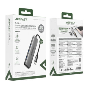 Acefast J16 USB Hub USB-C 5-in-1 HDMI 4K 60Hz PD90W Docking Station - pilkos spalvos - Image 5
