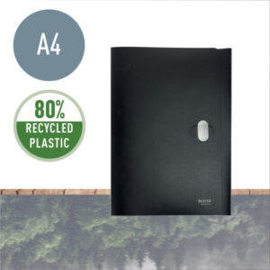Aplankas dokumentams Leitz Recycle, A4, PP, 3 atvartai, neutralus klimatui, juodos spalvos - Image 2