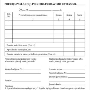 Prekių paslaugų pirkimo-pardavimo kvitas, A6 knygelė, be numeracijos - Image 2