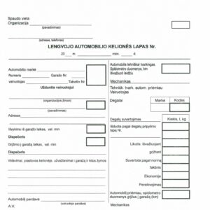 Lengvojo automobilio kelionės lapai, 200 x 210 mm, nenumeruotas,100 lapų