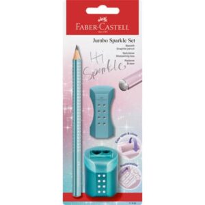 Pieštukas Faber-Castell Jumbo Sparkle Cosmic, su drožtuku ir trintuku, blisteryje