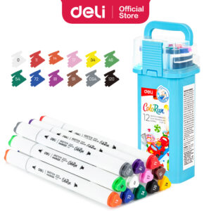 Žymekliai piešimui DELI Sketch, dvipusiai, 12 spalvų - Image 1