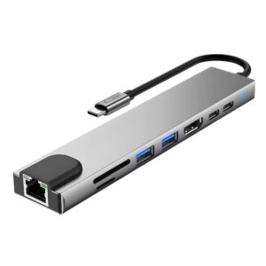 Tech-Protect HB09 HUB ADAPTERIS 8IN1 TYPE-C + USB-A3.0 + USB-C3.0 + HDMI 4K 60HZ + SD/TF + PD100W + RJ45 1000MB/S PILKAS (SPACE GREY) - Image 2