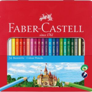 Spalvoti pieštukai Faber-Castell Knights, 24 spalvų, metalinėje dėžutėje