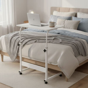 Mobile laptop table – side desk for armchair and sofa in white color, ModernHome - Image 3