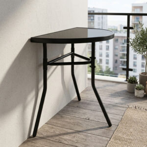 Semi-Circular Glass Coffee Table for Balcony, Terrace or Patio – Black, MultiGarden - Image 3