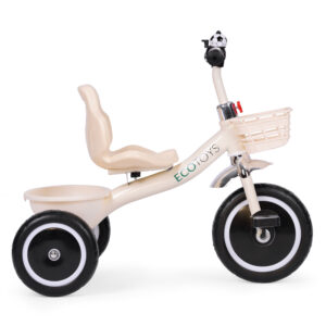 Tricycle with non-slip grips, bell, basket, beige, ECOTOYS - Image 3