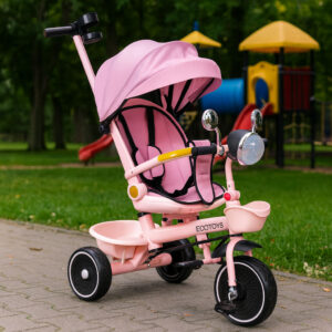 Pink Tricycle for Kids Stroller with Rotating Seat Push Handle ECOTOYS - Image 3