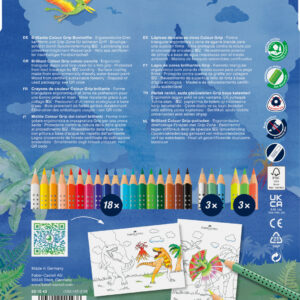 Spalvoti pieštukai Faber-Castell Colour Grip Dinozaurai, 18 + 3 neoninės ir 3 metalo spalvos - Image 2