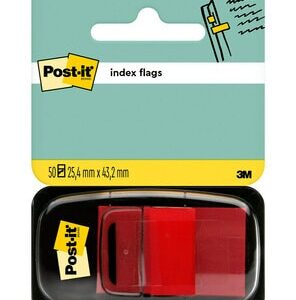 Plastikiniai žymekliai Post-it, 25x43mm, 50vnt., raudonos spalvos