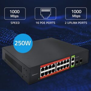 Qoltec 52292 Gigabito Ethernet PoE komutatorius | 16x RJ45 | 2x RJ45 Uplink | 2x SFP | 1000 Mb/s - Image 3