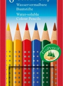 Akvareliniai spalvoti pieštukai Faber-Castell Grip, tribriauniai, 6 spalvų