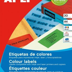 Lipnios etiketės Apli, A4, 105x37mm, 16 etikečių lape, 20 lapų, žalios spalvos