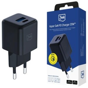 Laidinis įkroviklis 3MK Hyper GaN Charger 20W 1xUSB-A 1XUSB-C PD QC4+ juodos spalvos - Image 1
