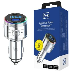 3MK Hyper Car Power Transmitter 48W QC PD PPS USB-C/USB-A with Audio Transmitter Silver - Image 1