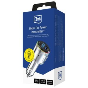 3MK Hyper Car Power Transmitter 48W QC PD PPS USB-C/USB-A with Audio Transmitter Silver - Image 8