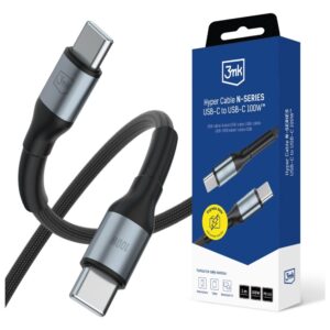 Kabelis 3MK Hyper Kabelis N-SERIES USB-C į USB-C 1m 20V/5A 100W juodos spalvos - Image 1