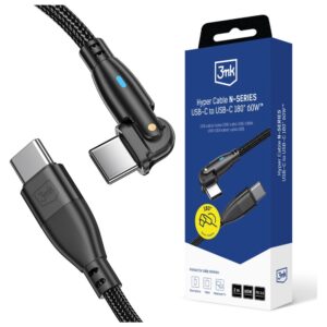 Kabelis 3MK Hyper Kabelis N-SERIES USB-C į USB-C 2m 20V/3A 60W rotating juodos spalvos - Image 1