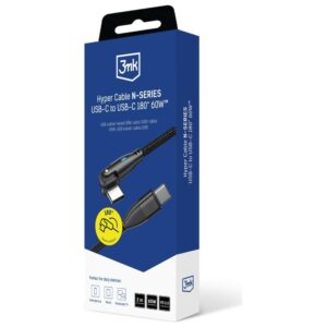 Kabelis 3MK Hyper Kabelis N-SERIES USB-C į USB-C 2m 20V/3A 60W rotating juodos spalvos - Image 6