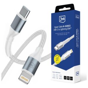 Kabelis 3MK Hyper Kabelis N-SERIES USB-C į Lightning 1m 9V/2A 20W white - Image 1
