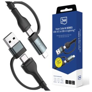 Kabelis 3MK Hyper Kabelis N-SERIES USB-A/USB-C į USB-C/Lightning 1.2m 9V/2A 60W - Image 1