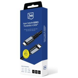 Kabelis 3MK Hyper Kabelis N-SERIES USB-C Thunderbolt 4 1m 48V/5A 40Gb/s 240W 8K60Hz juodos spalvos - Image 8