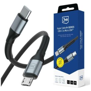 Kabelis 3MK Hyper Kabelis N-SERIES USB-C į Micro USB 3m QC 3.0 5V/2A 10W juodos spalvos