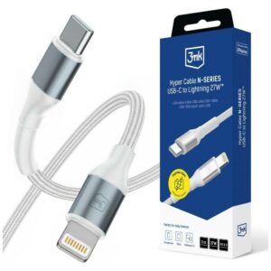 Kabelis 3MK Hyper Kabelis N-SERIES USB-C į Lightning 3m PD 3.0 9V/3A 27W white - Image 1