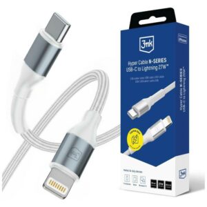 Kabelis 3MK Hyper Kabelis N-SERIES USB-C į Lightning 50cm PD 3.0 9V/3A 27W white - Image 1
