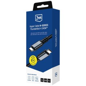3MK Hyper Cable N-SERIES USB-C to USB-C Thunderbolt 4 Cable 2m 48V/5A 240W juodos spalvos - Image 8