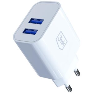 3MK FlowPower Laidinis įkroviklis 2xUSB-A 10W 2.4A baltos spalvos - Image 2