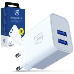 3MK FlowPower Laidinis įkroviklis 2xUSB-A 10W 2.4A baltos spalvos - Image 1