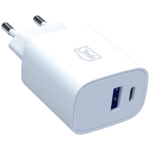 3MK FlowPower Laidinis įkroviklis USB-A + USB-C 25W PD QC4+ baltos spalvos - Image 2