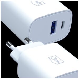 3MK FlowPower Laidinis įkroviklis USB-A + USB-C 25W PD QC4+ baltos spalvos - Image 4
