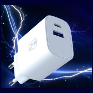 3MK FlowPower USB-A + USB-C 30W PD 3.0 QC4+ Laidinis įkroviklis, baltos spalvos - Image 9