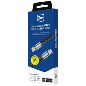3MK Hyper Cable N-SERIES USB-C to USB-C cable, 1.5 m, 20 V/5 A, 100 W, juodos spalvos - Image 8