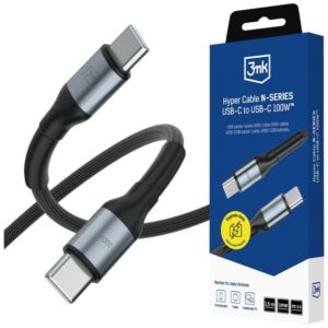 3MK Hyper Cable N-SERIES USB-C to USB-C cable, 1.5 m, 20 V/5 A, 100 W, juodos spalvos