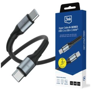 3MK Hyper Cable N-SERIES USB-C to USB-C Cable 3m 48V/5A 240W juodos spalvos