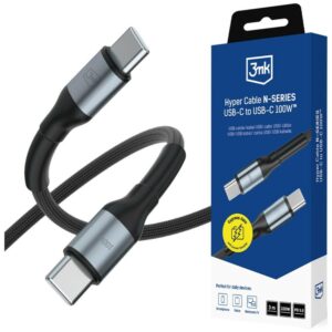 3MK Hyper Cable N-SERIES USB-C to USB-C Cable 3m 20V/5A 100W juodos spalvos** - Image 1