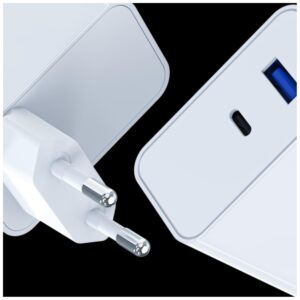 3MK FlowPower Laidinis įkroviklis USB-A + USB-C 45W PD 3.0 QC4+ baltos spalvos - Image 5