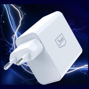 3MK FlowPower Laidinis įkroviklis USB-A + USB-C 45W PD 3.0 QC4+ baltos spalvos - Image 7