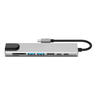 Tech-Protect HB09 HUB ADAPTERIS 8IN1 TYPE-C + USB-A3.0 + USB-C3.0 + HDMI 4K 60HZ + SD/TF + PD100W + RJ45 1000MB/S PILKAS (SPACE GREY) - Image 3
