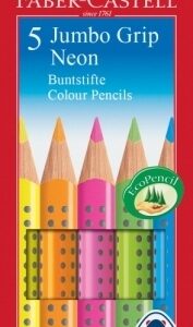 Spalvoti pieštukai Faber-Castell Jumbo Grip, 5 neoninės spalvos