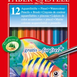 Spalvoti akvareliniai pieštukai su teptuku Faber-Castell Fish, 12 spalvų