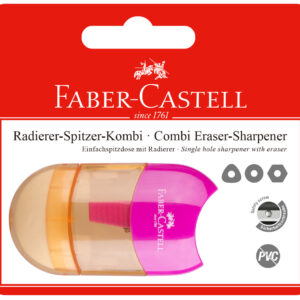 Drožtukas Faber-Castell Sleeve, konteineriu, 1 skylutė, su trintuku, rožinis